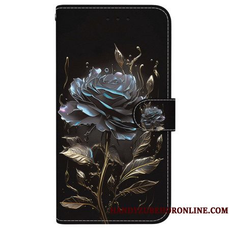 Leren Hoesje Xiaomi Redmi Note 15 5g Zwarte Roos Bescherming Hoesje