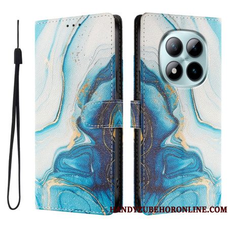 Leren Hoesje Xiaomi Redmi Note 15 Pro Plus 5g Blauw Marmer Bescherming Hoesje